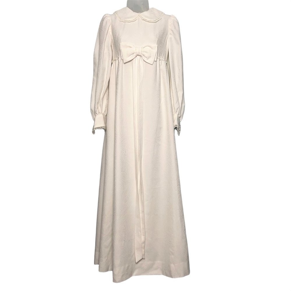 1970s Ivory Wedding Dress Prairie Cottage Bohemian Style Long Peasant Sleeves